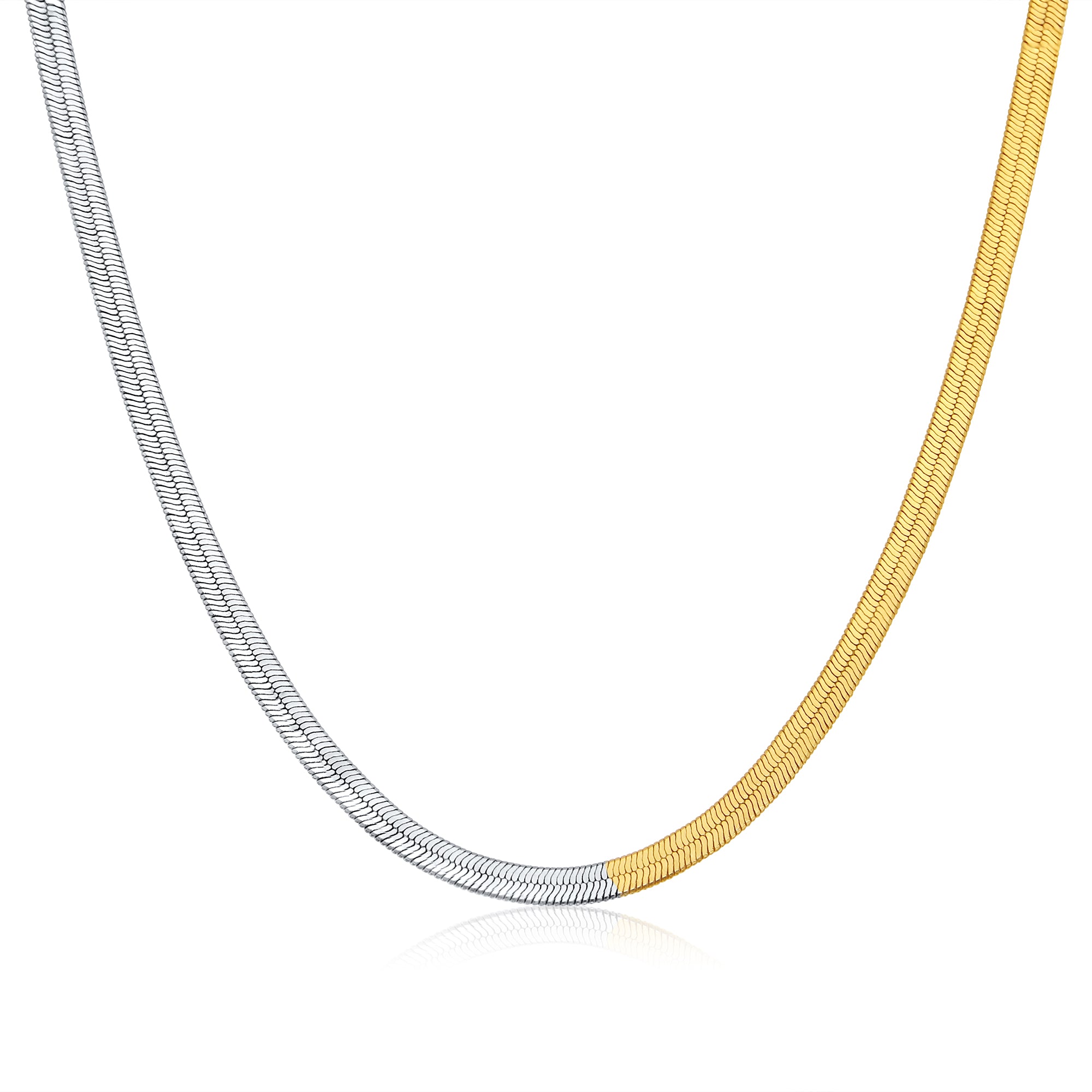 9ct Yellow Gold and White Gold Two Tone Flat Twist Weave Link Necklace /  Chain